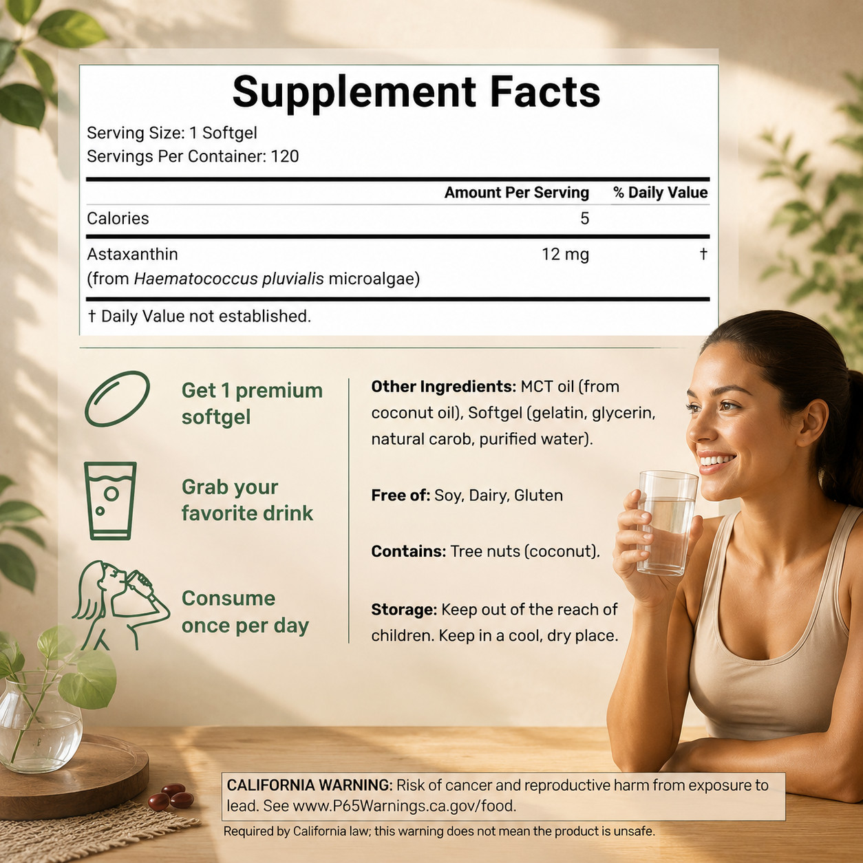 Micro Ingredients Astaxanthin 12mg Softgels, Natural Tanning Support