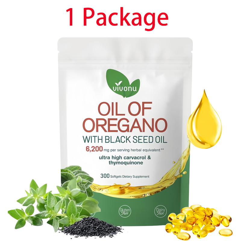 Oil of Oregano with Black Seed Oil Softgels 6200mg,High Carvacrol & Thymoquinone