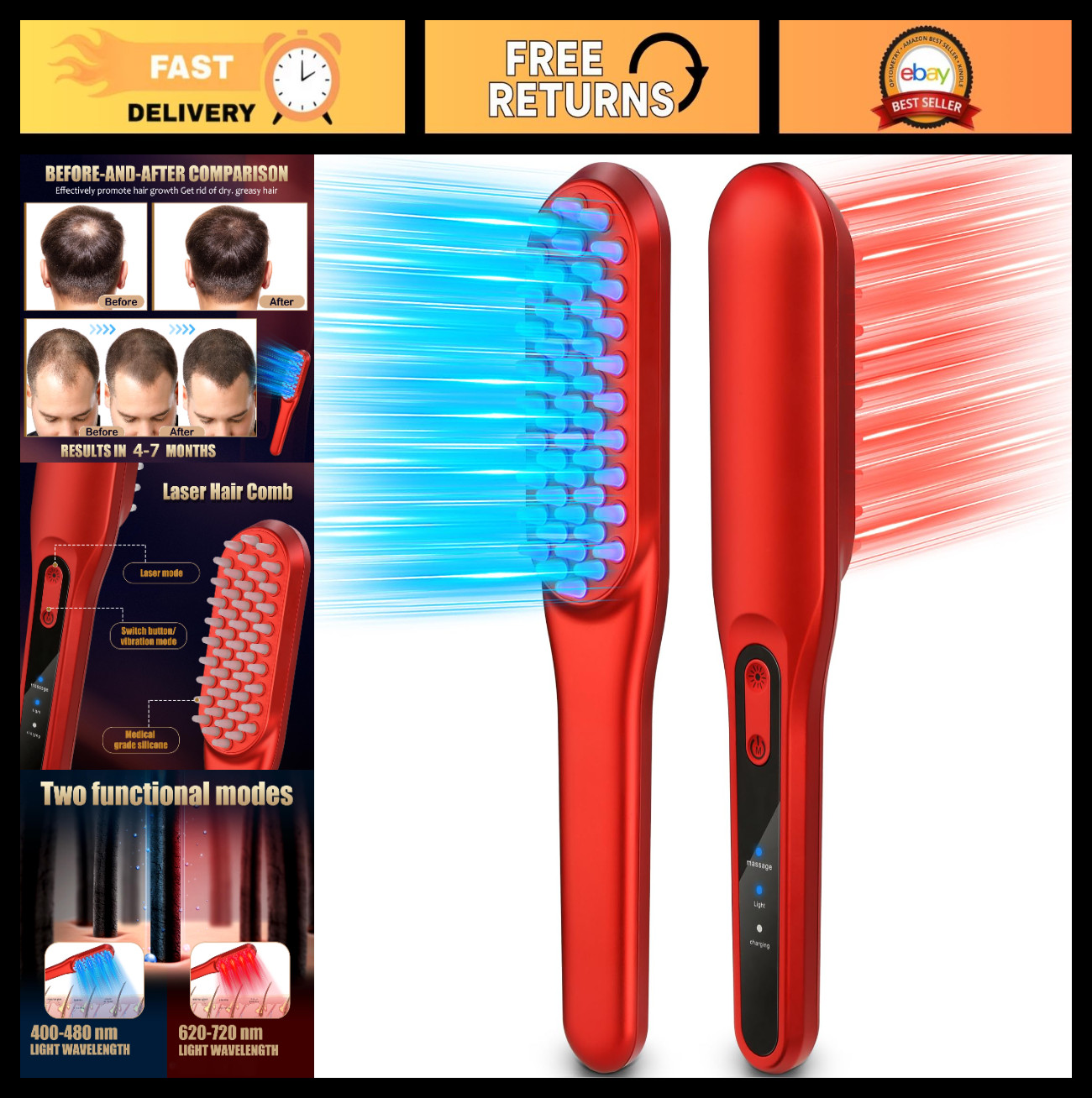 Laser Hair Growth Comb – Red Light Therapy Treatment for Men & Women, 1pc