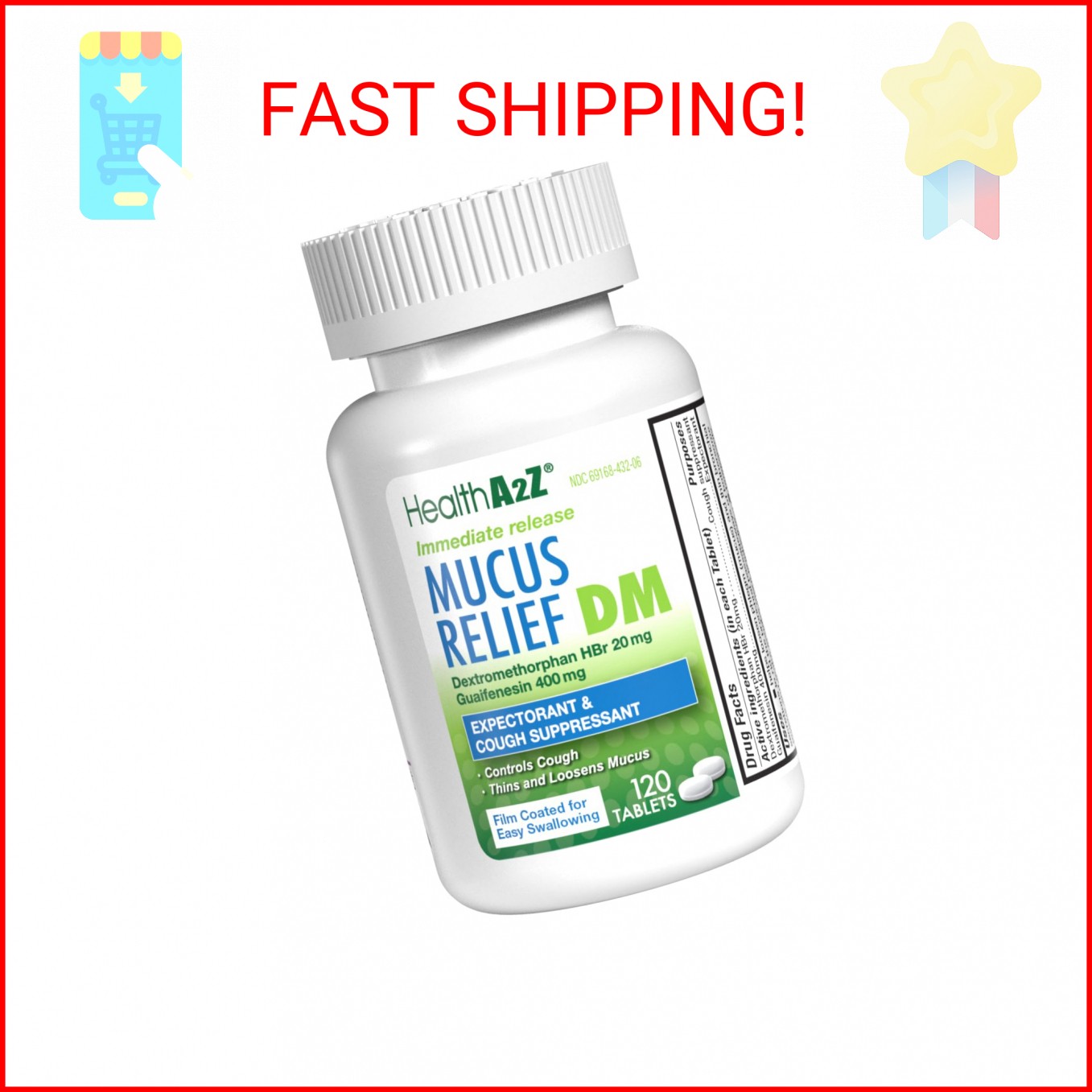 HealthA2Z® Mucus Relief DM | Dextromethorphan HBr 20mg | Guaifenesin 400mg | No