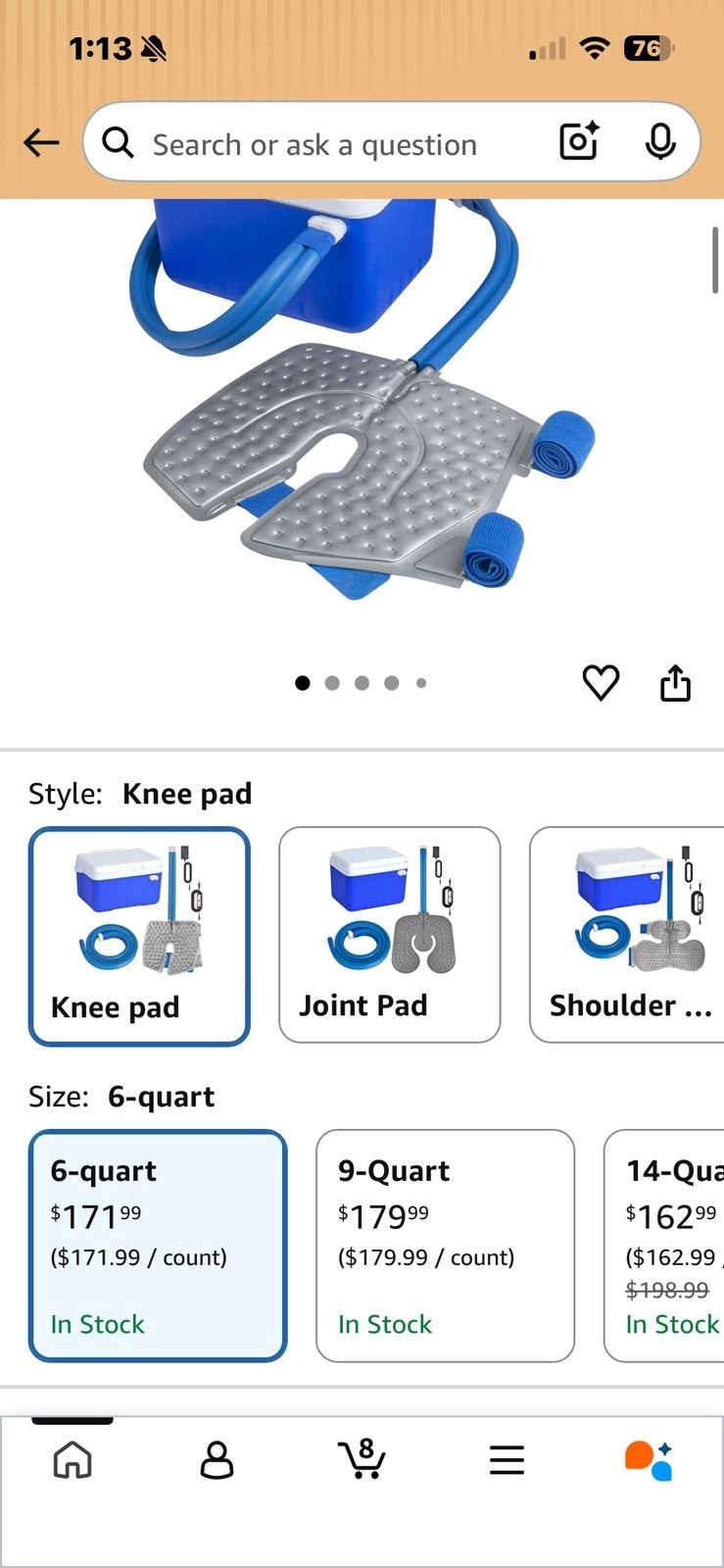 Cold Therapy/Pain Machine 6-Quart Knee Compression Pad Leakproof Quick Connect