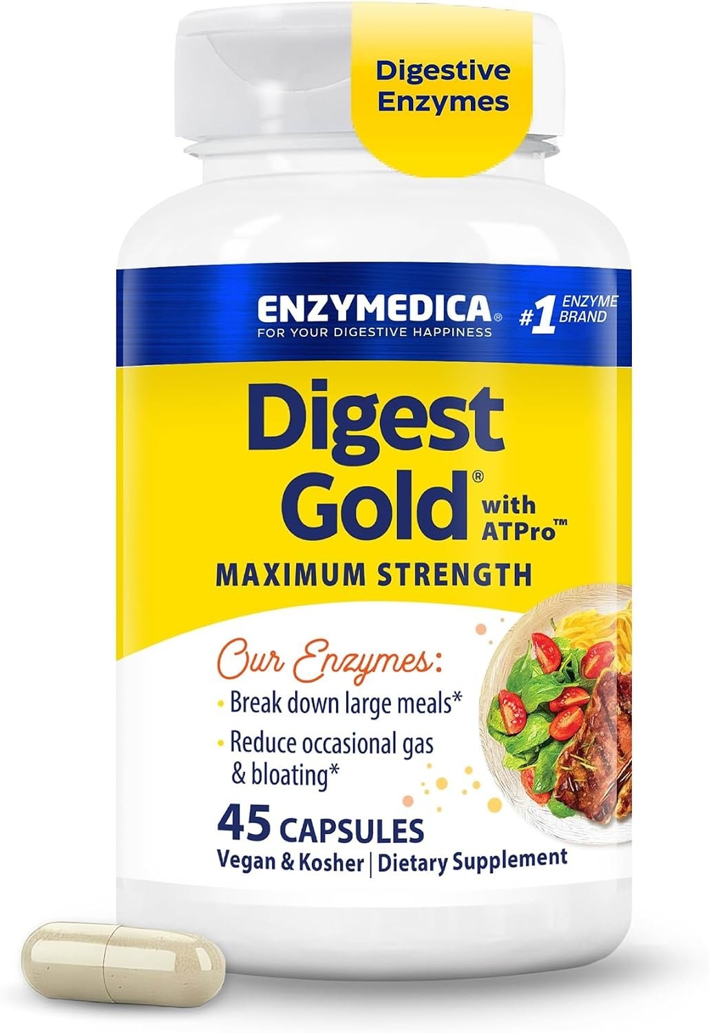 Digest Gold Maximum Strength Enzyme Supplement – 45 Caps for Energy