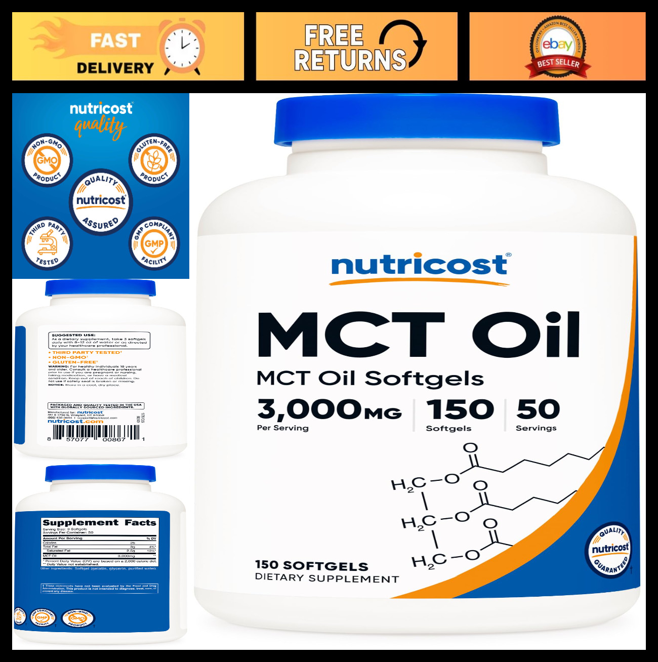 MCT Oil Softgels 1000mg – 150 Count | Ideal for Keto, Ketosis & Weight Loss