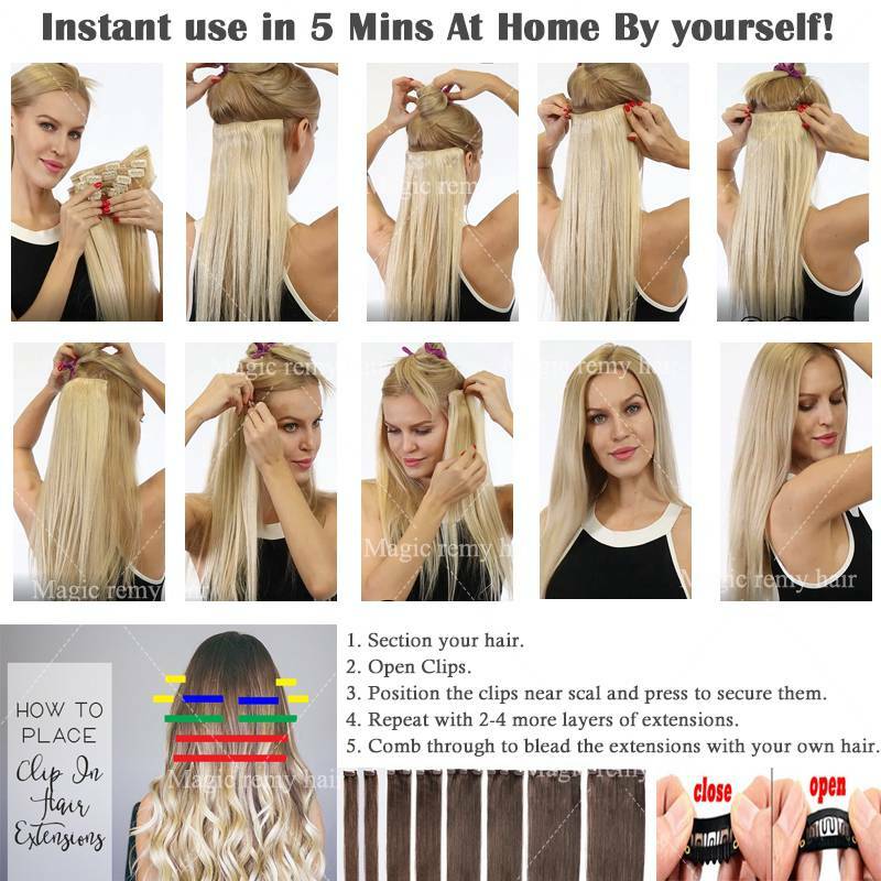 Clip In 100% Real Hair Extensions Remy Human Hair Full Head 8 PIECES 18CLIPS SUA
