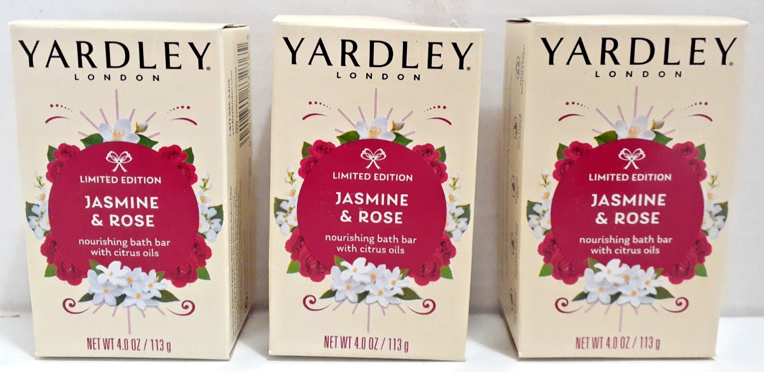 (3) Yardley London Limited Edition JASMINE & ROSE Nourishing Bath Bars 4oz. Each