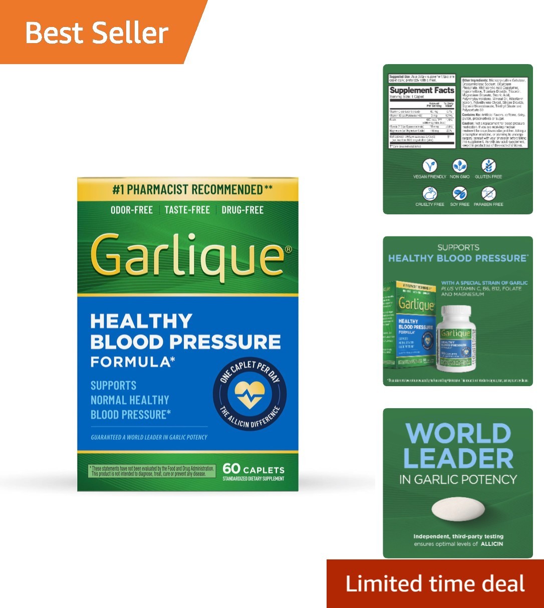 Odorless Garlic Extract for Heart Health – 60 Caplets