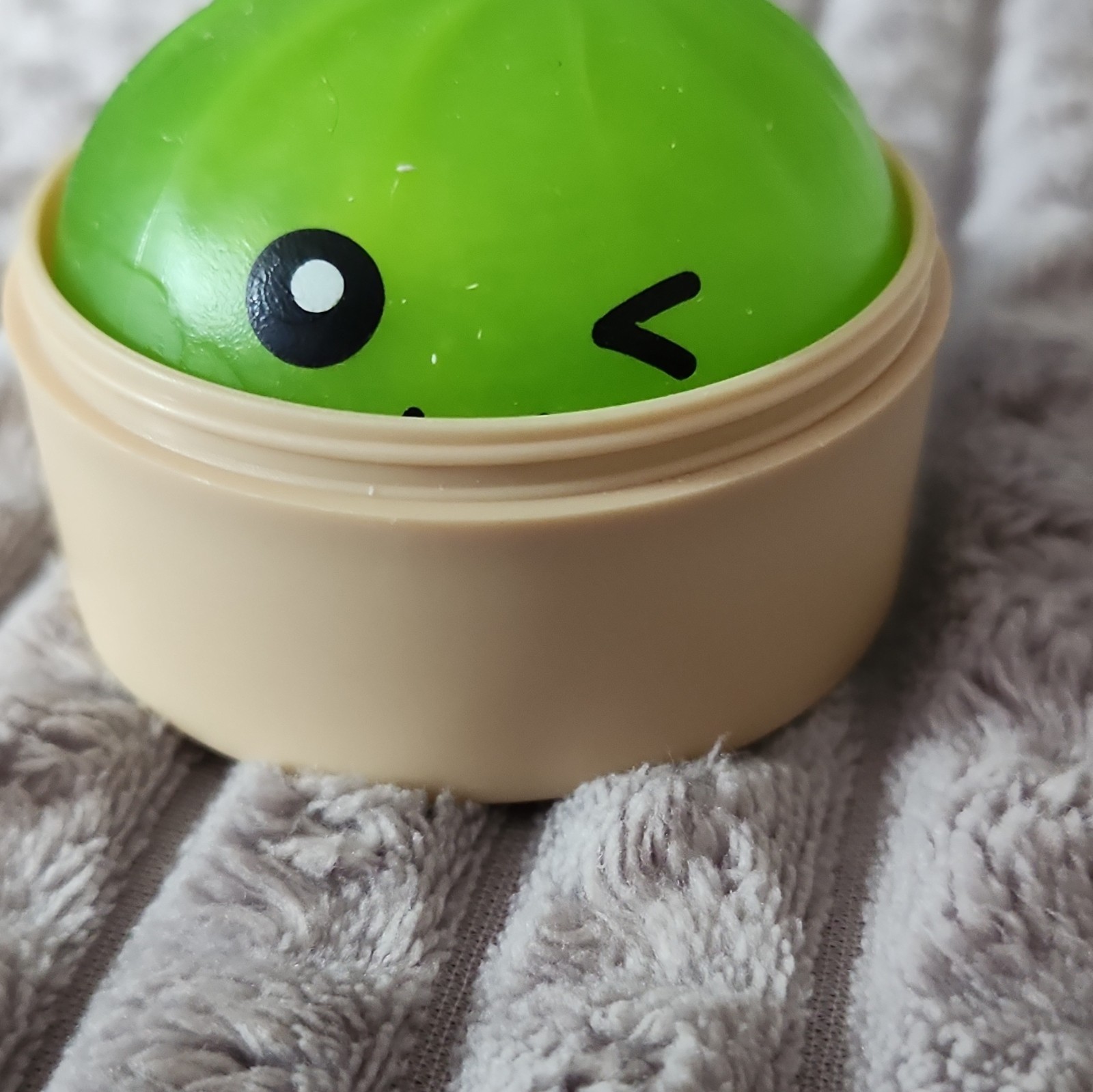 Green Plastic Squeeze Ball Stress Reliever Keychain w/ Beige Case & Loop, 3 in