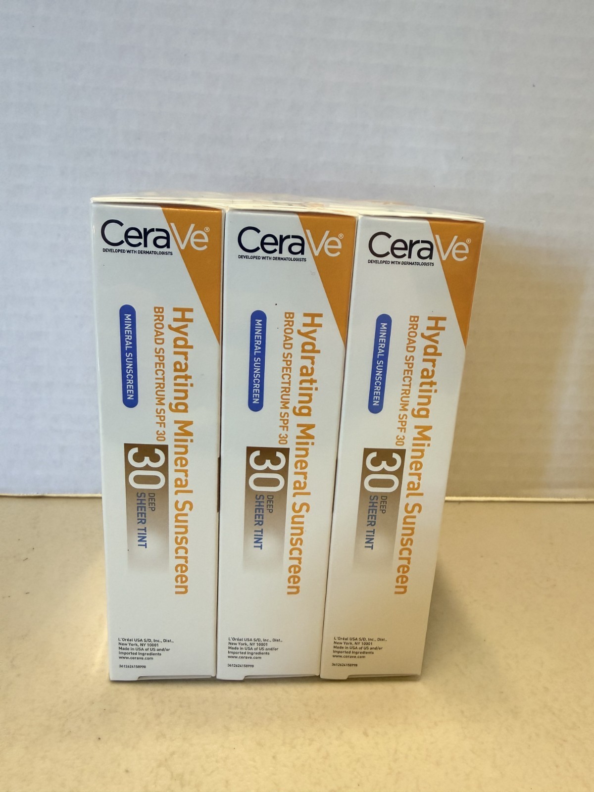 3x CeraVe Hydrating Mineral Sunscreen 30 Deep Sheer Tint 1.7 fl oz EXP 02/2029