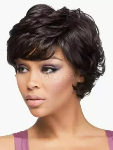 Real hair New Beautiful Women’s Short Dark Brown Wavy Human Hair Full Wigs
