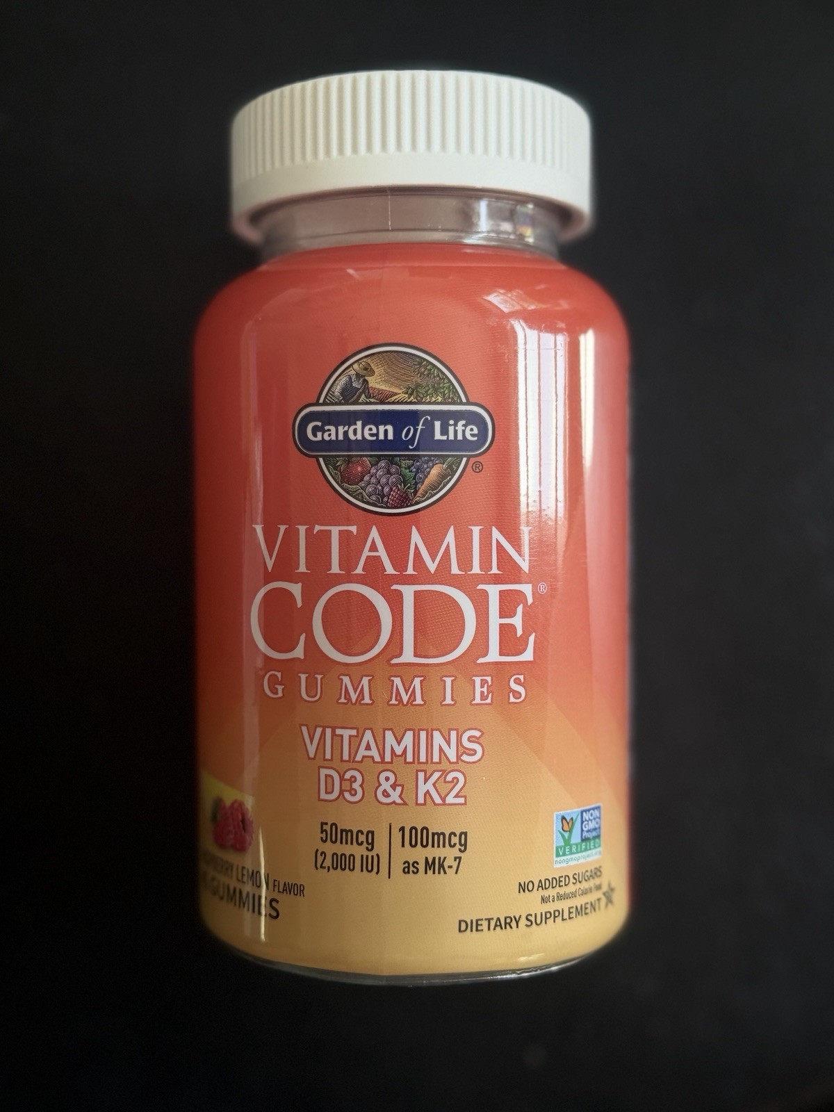 Garden of Life Vitamin Code D3 50mcg + K2 Gummies Berry Lemon Non-GMO No Sugar