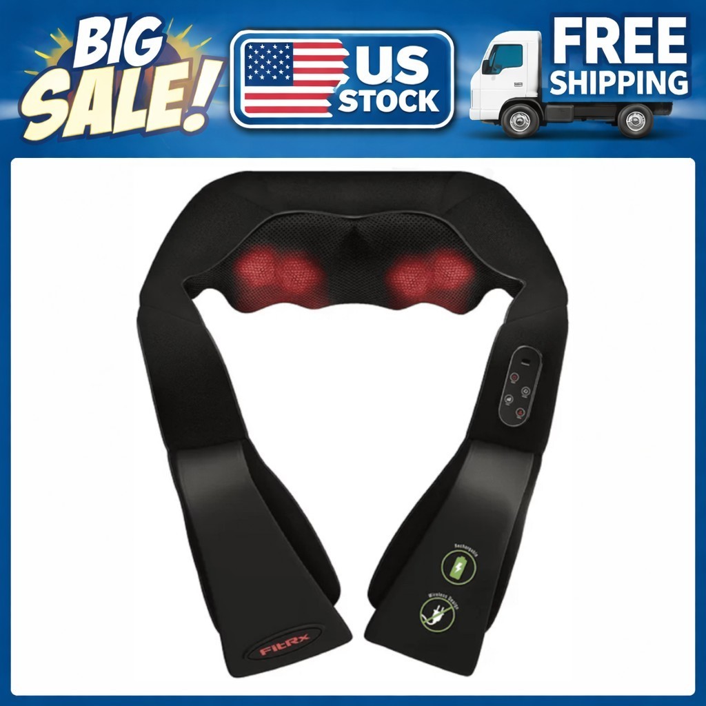 FitRx Cordless Shiatsu 3D Massager USB Rechargeable Neck Back Shoulder Heat