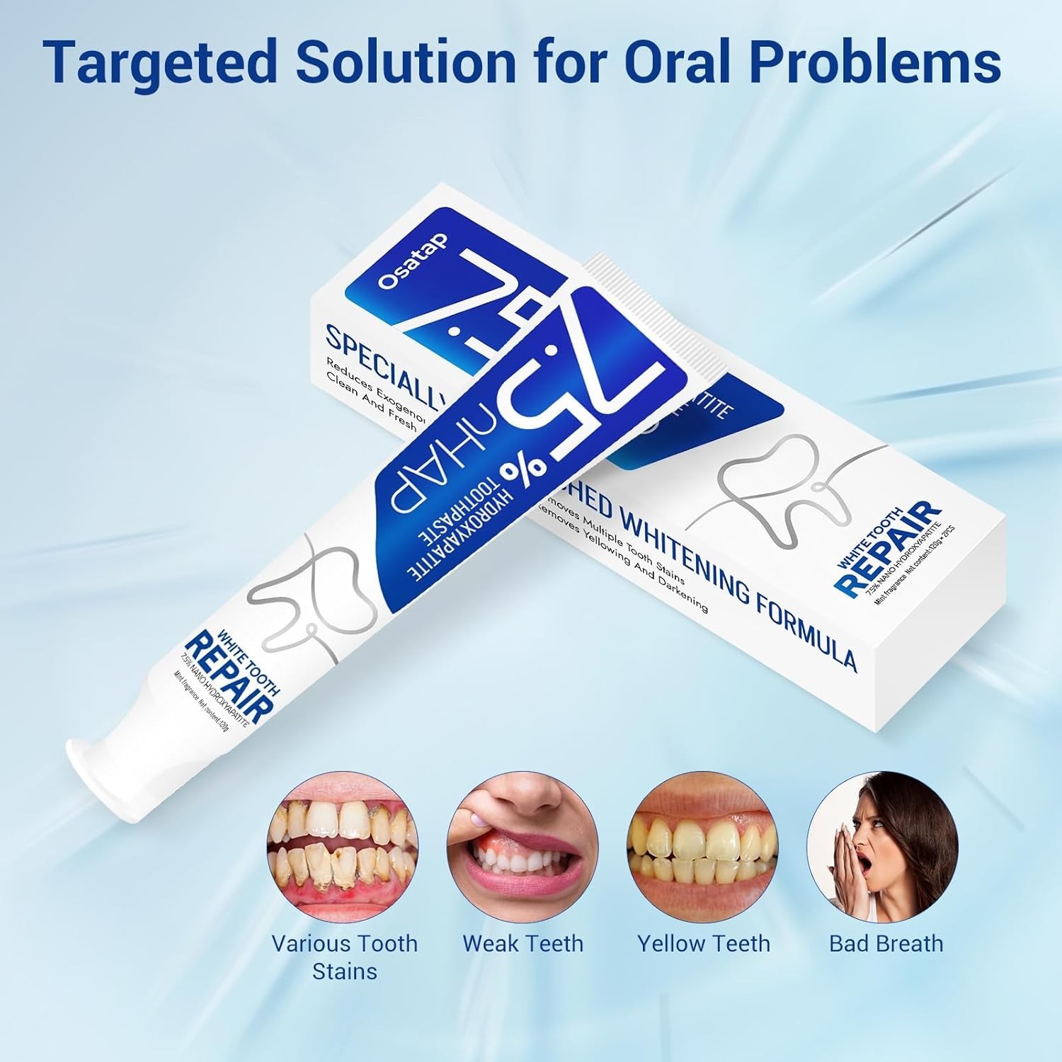 Nano Hydroxyapatite Toothpaste 7.5% Fluoride Free Whitening Sensitive Teeth Mint