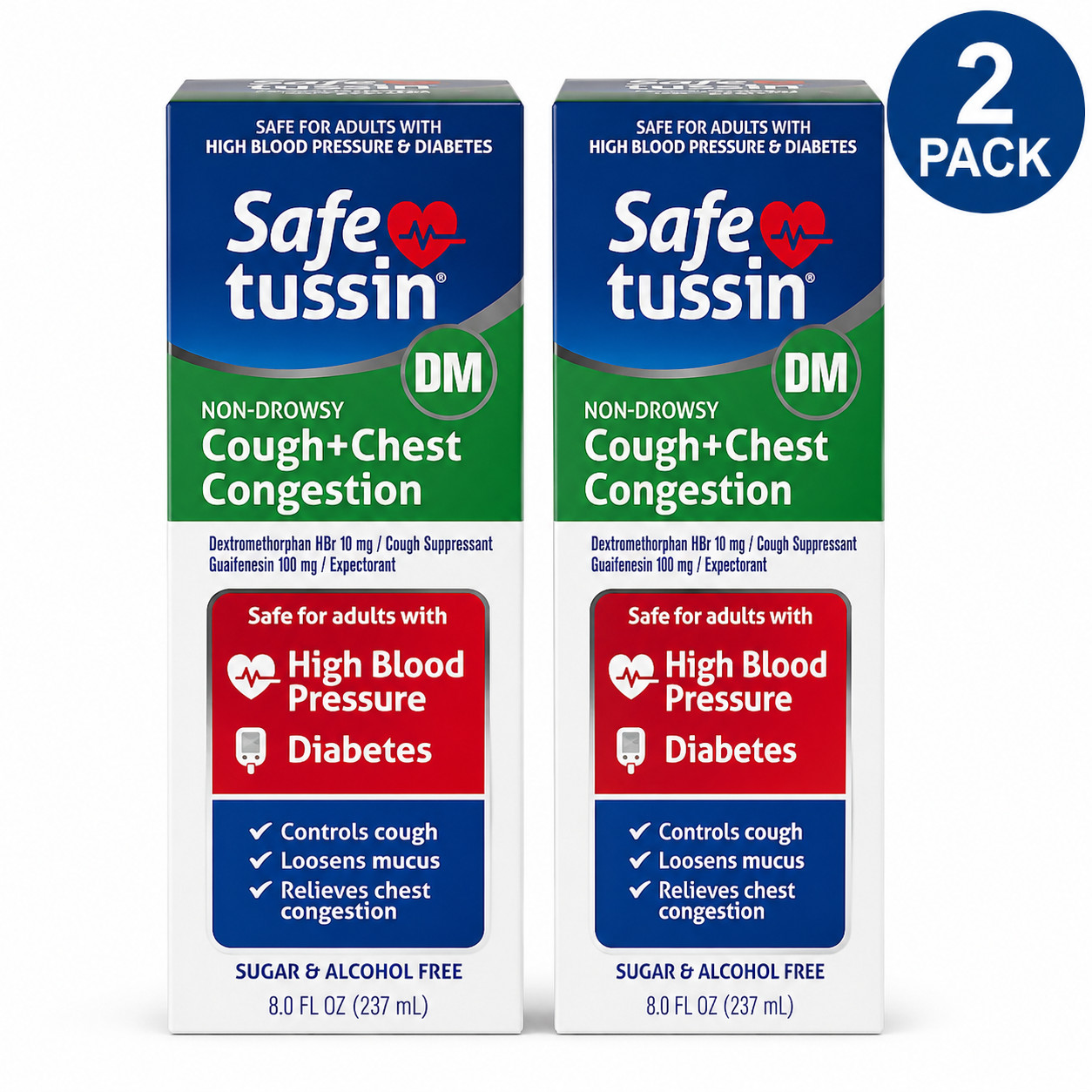 Safe Tussin DM Cough + Chest Congestion Relief Sugar Free 8 floz 2 Pk Exp: 11/26