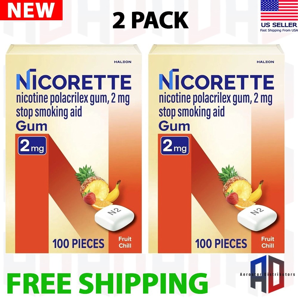 Nicorette Nicotine Gum Stop Smoking Aid 2 mg Fruit Chill Flavor – 200 Count