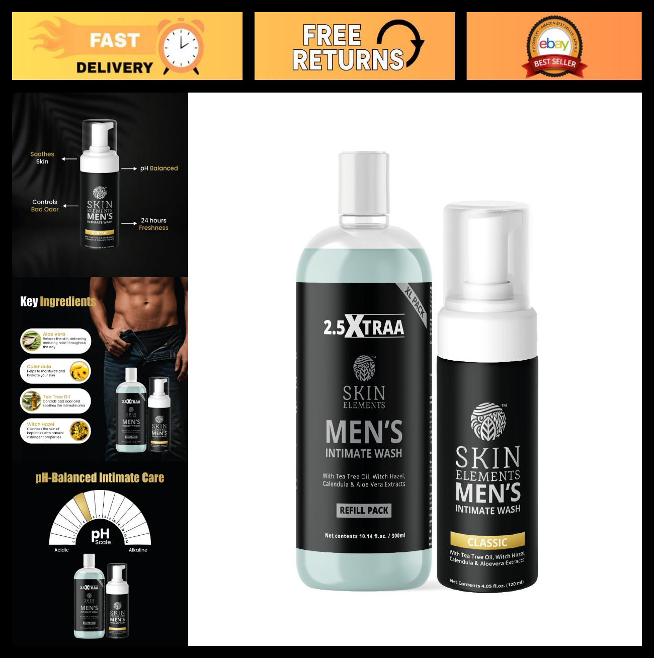 Men’s Intimate Wash Jumbo Pack – 14.2 fl. oz, pH Balanced, Tea Tree Oil, Odor Co