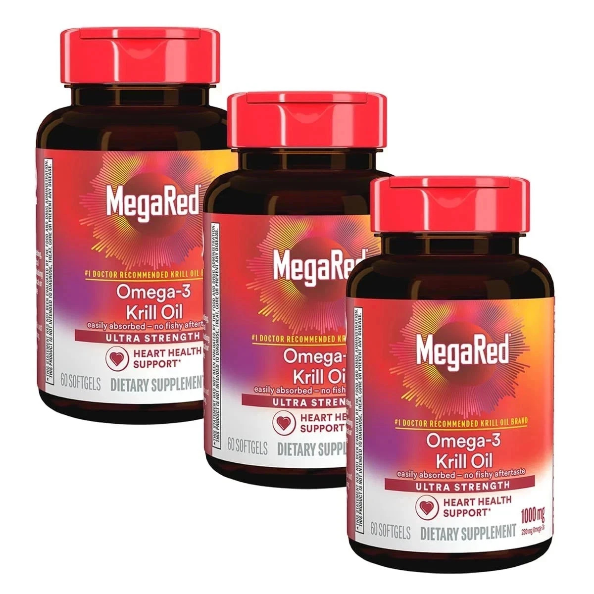 3 Pack MegaRed Omega-3 Krill Oil 500mg Fish Oil Supplement 80 Softgels / Ex 2028