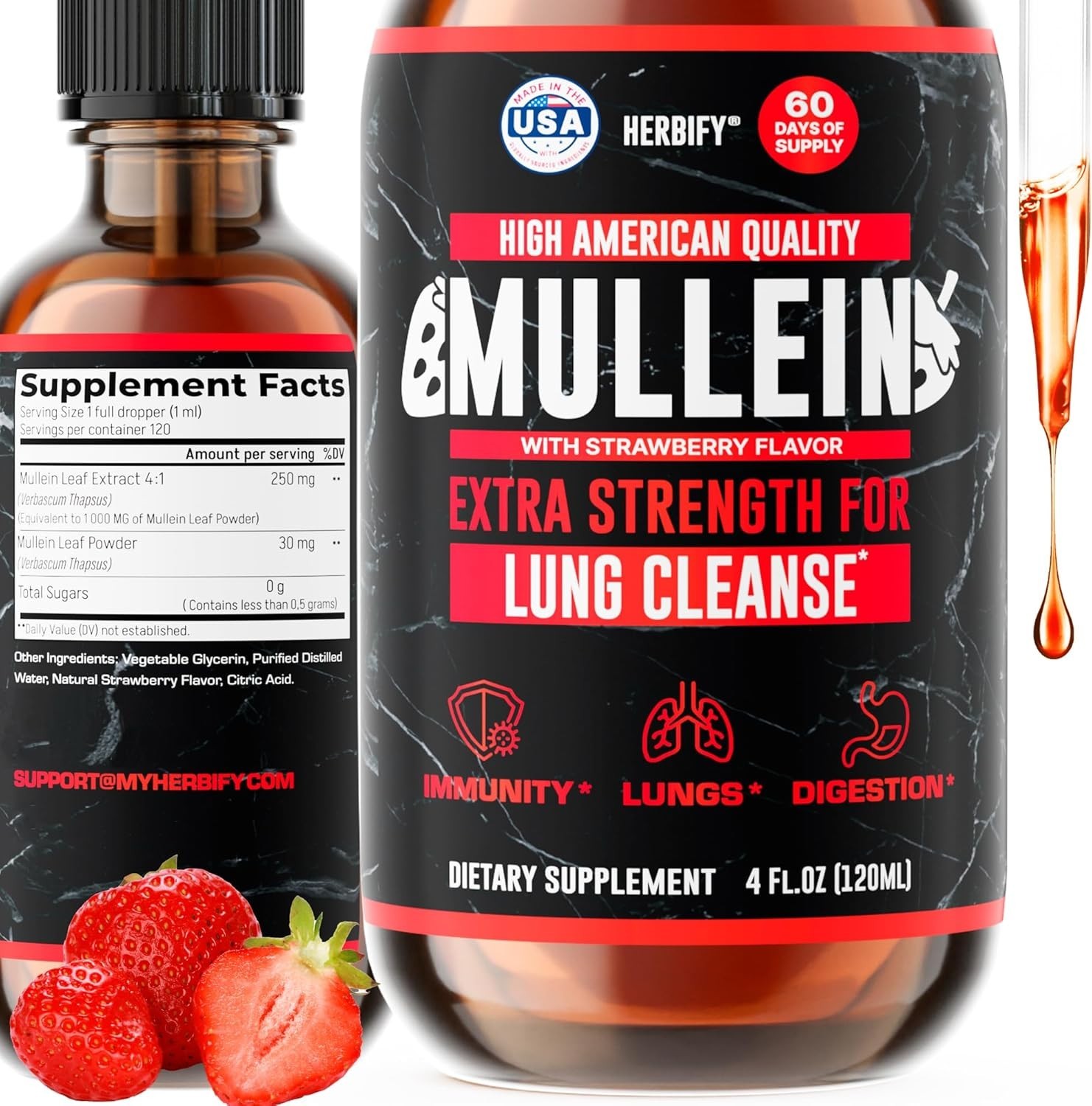 HERBIFY Mullein Drops – Lung Cleanse – Leaf Extract – Powerful Mullein for Immun