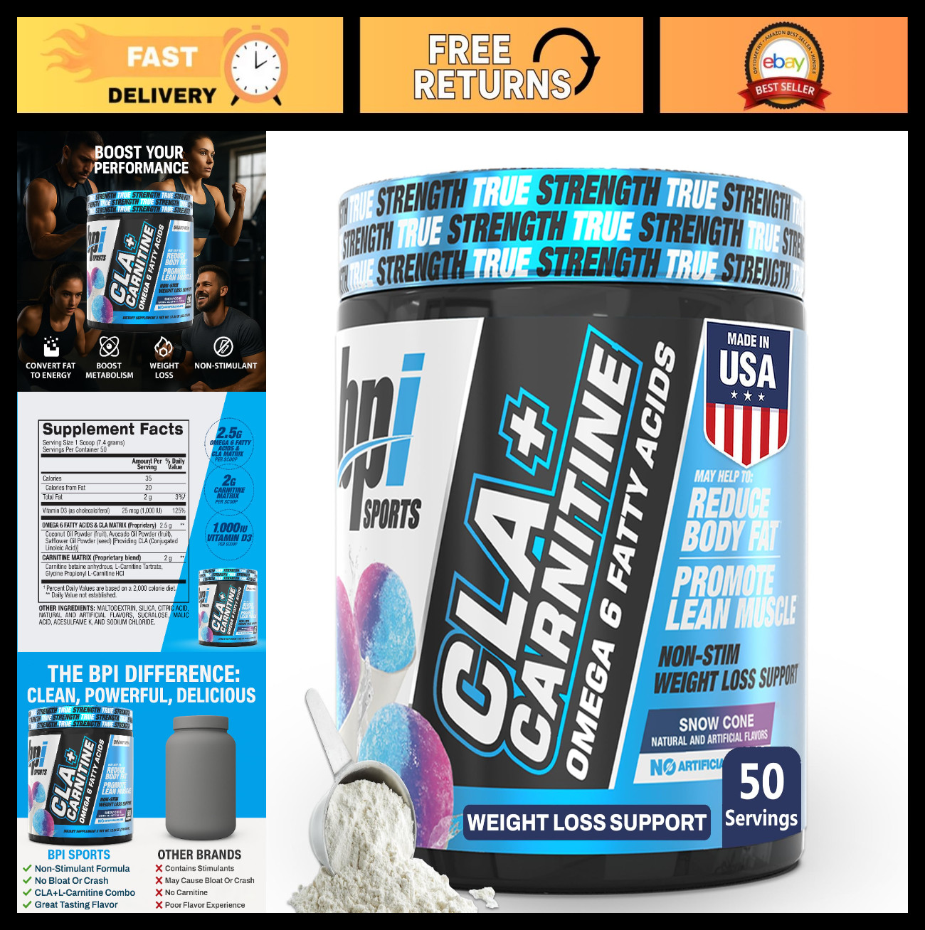 Weight Loss Supplement – CLA + Carnitine Formula, Snow Cone Flavor, 50 Servings