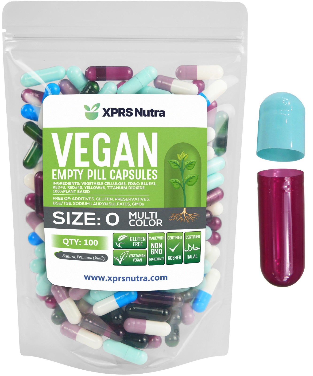 Size 0 Multi Color Empty Vegan Capsules Vegetarian Veggie Kosher Caps Pills DIY