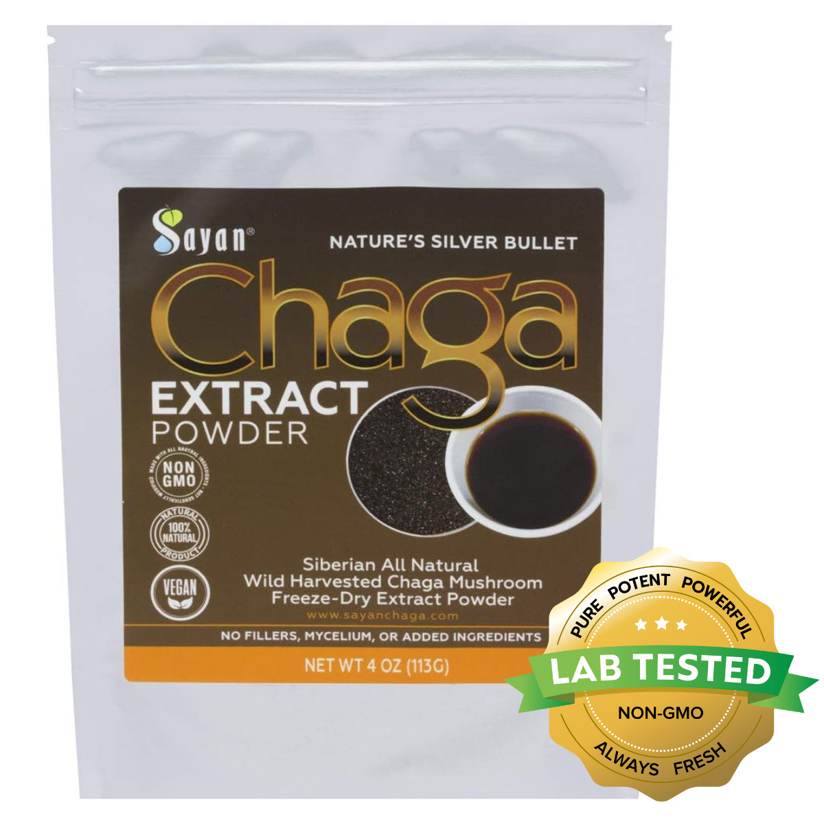 Chaga Mushroom Extract Powder Siberian Wild Harvested Freeze Immune Support 4 oz