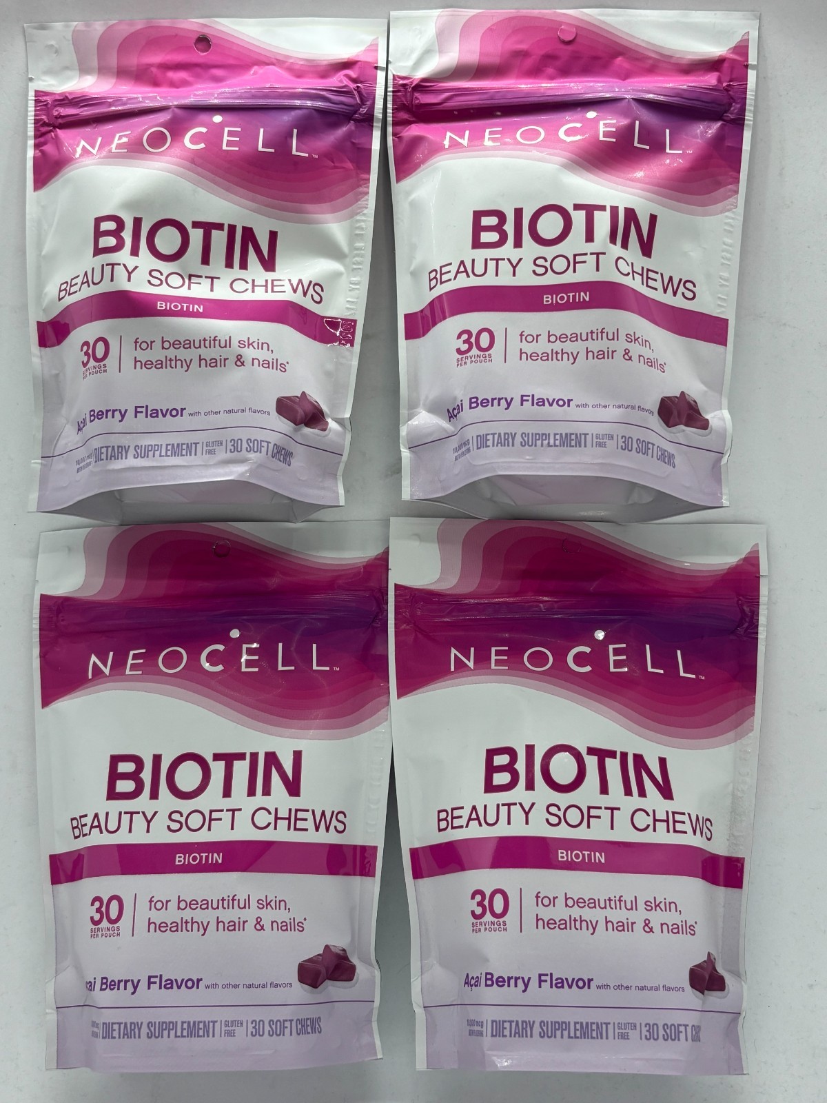 Neocell Biotin Beauty Soft Chews Açaí Berry Flavor 4 x 30ct BB 11/25 FREE SHIP!