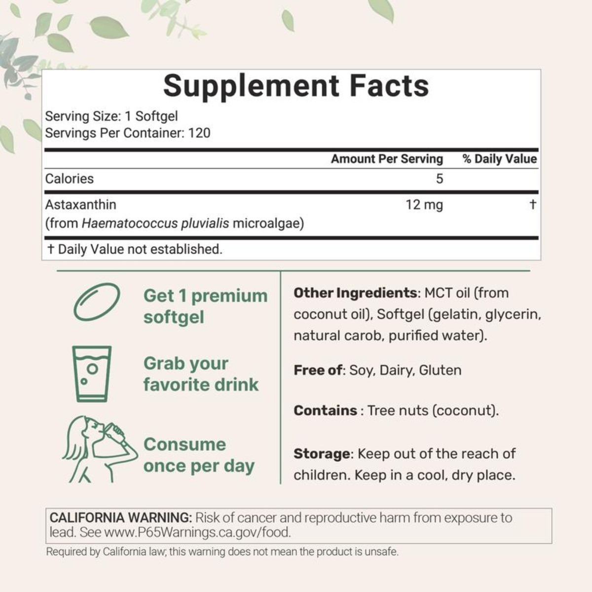 Micro Ingredients Astaxanthin 12mg,Natural Tanning Support, Easy to Swallow