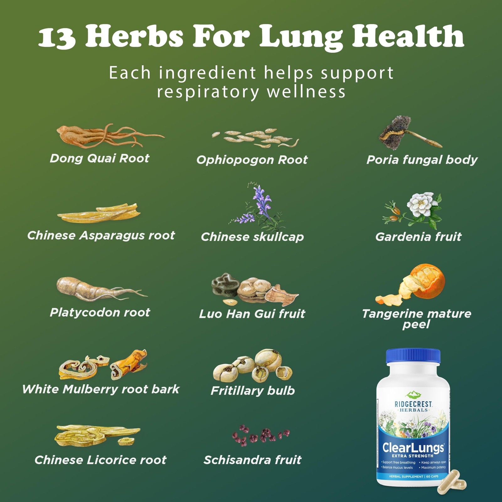 RidgeCrest Herbals ClearLungs Extra Strength, Natural Lung, Nasal Health Form…