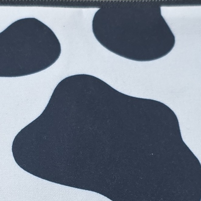 Cow Print Fabric Makeup Bag Cosmetic Pouch w/ Zipper, Black & White 9x6x2″