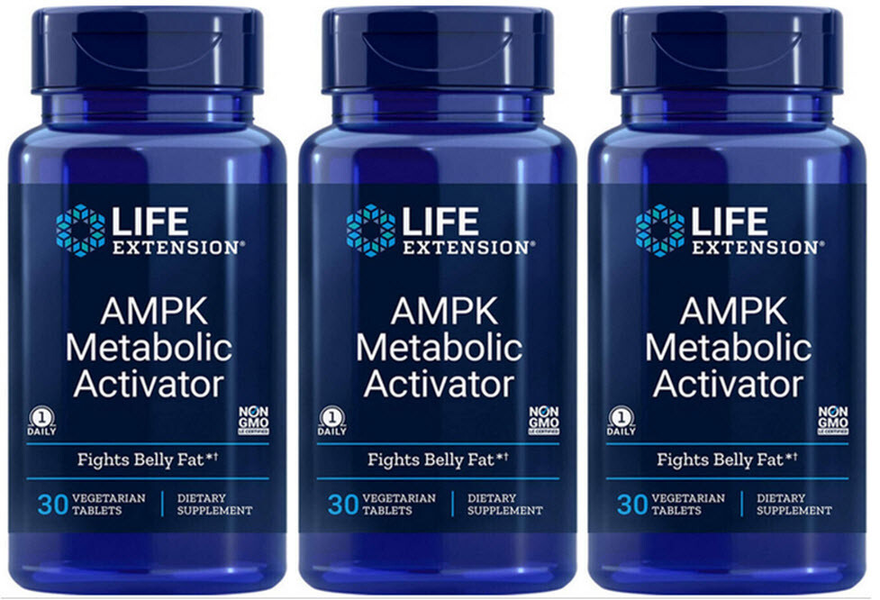 AMPK METABOLIC ACTIVATOR 3 BOTTLES BURNS BELLY FAT 90 Veg Tabs LIFE EXTENSION