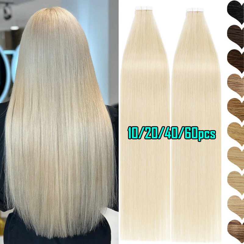 20-60pcs Tape In 100% Real Remy Human Hair Extensions Skin Weft THICK BLONDE US