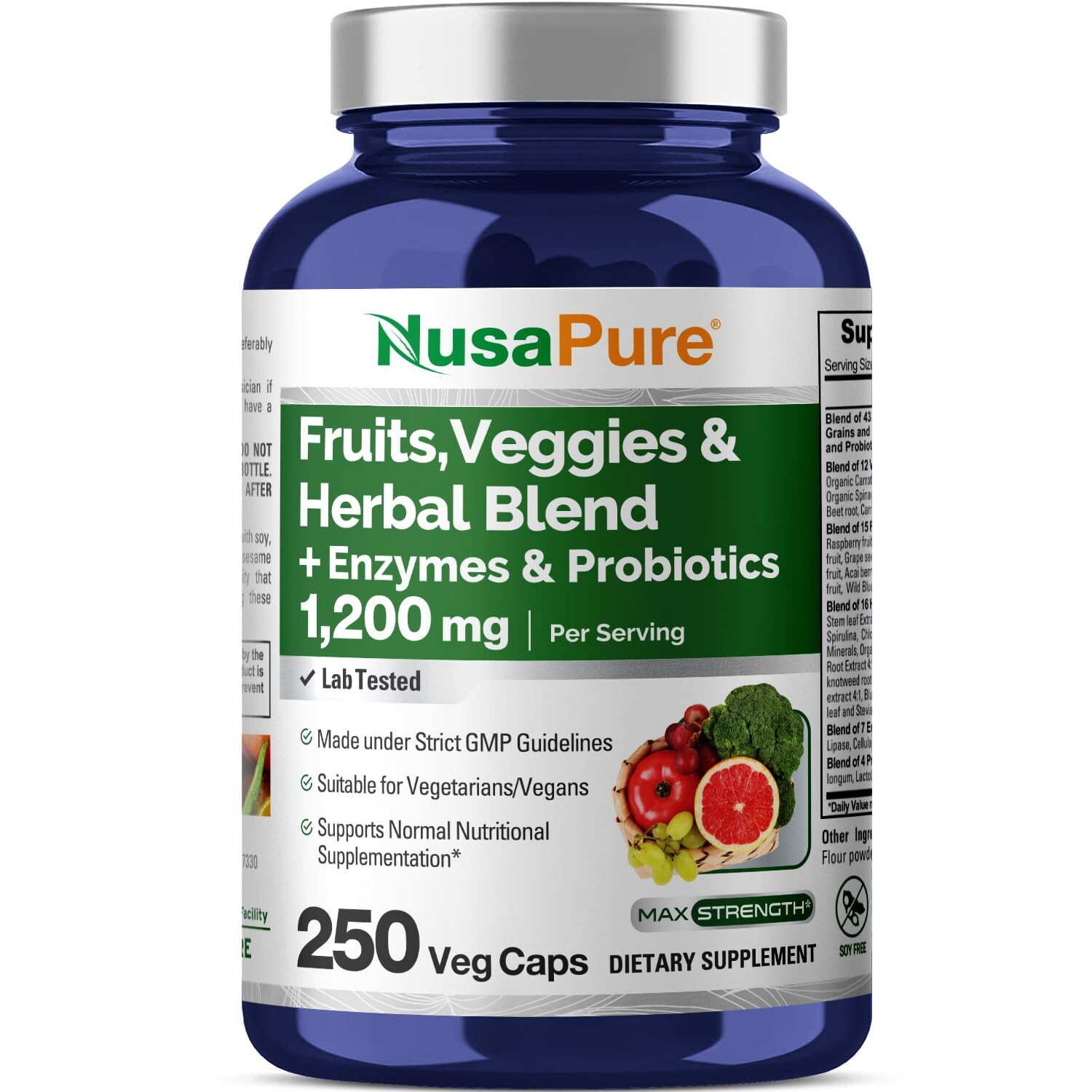 46 Fruits and Veggies Supplement | 250 Vcaps | 11 Enzymes & Probiotics