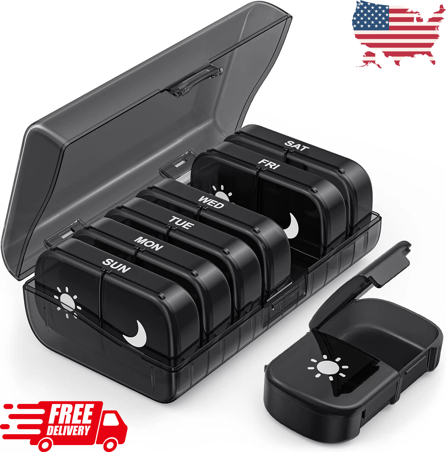 Weekly Pill Box Organizer 7 Day Medicine Storage Case 2 Times a Day Daily AM PM