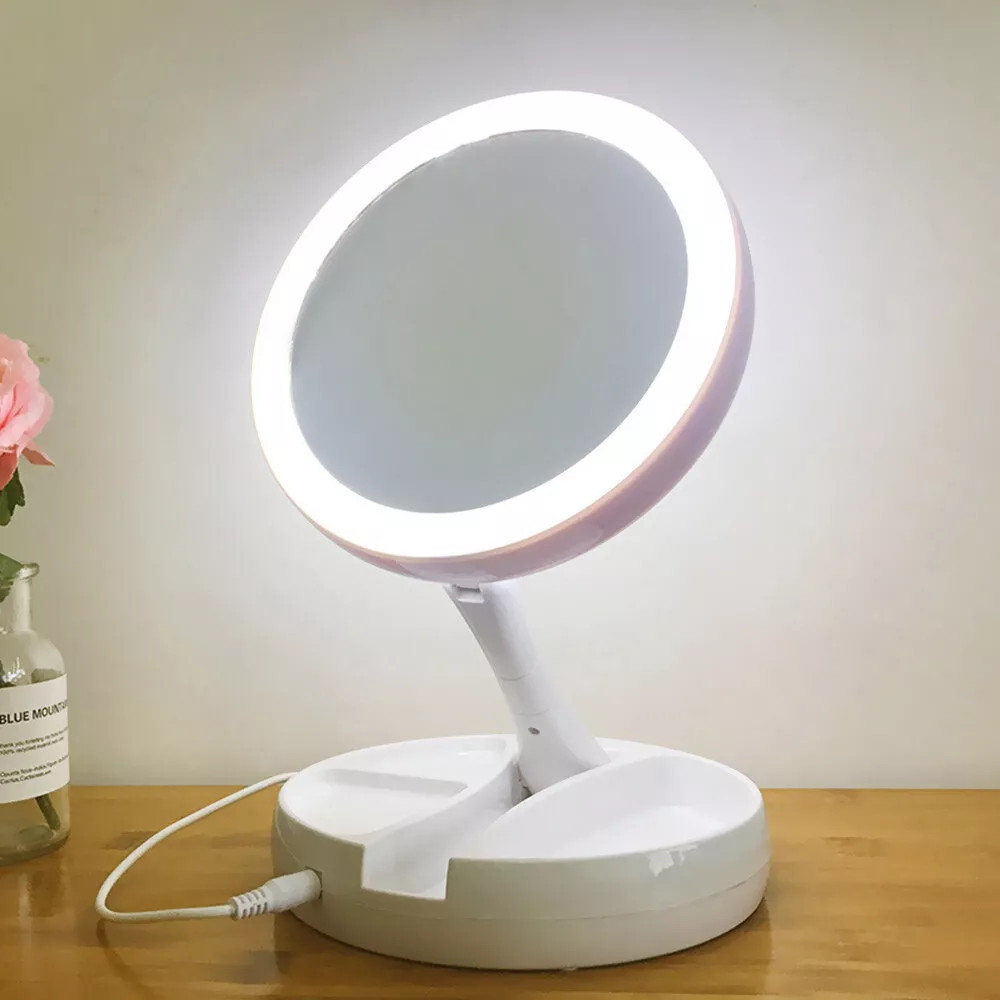 1X/10X LED Magnifying Lighted Vanity Mirror Foldable Desk Makeup Flexible