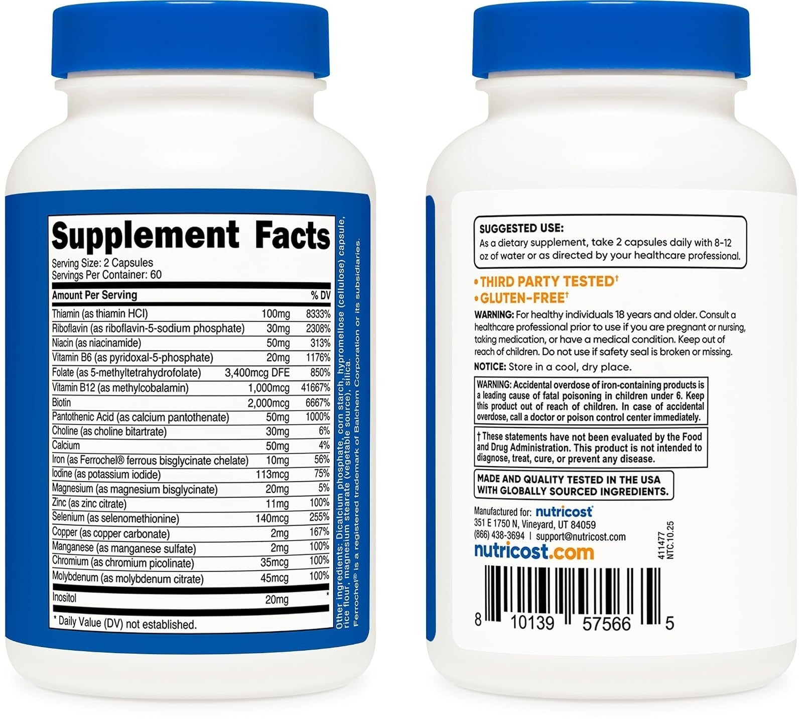 Nutricost Methylated Vitamin B Complex 120 Capsules Gluten-Free
