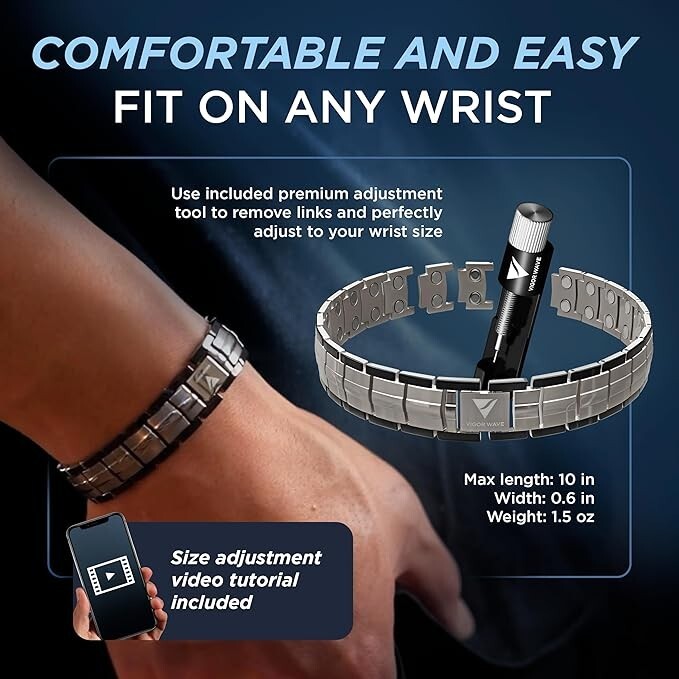 Vigor Wave® Magnetic Therapy TITANIUM Bracelet for Men, Gunmetal [OPEN BOX]
