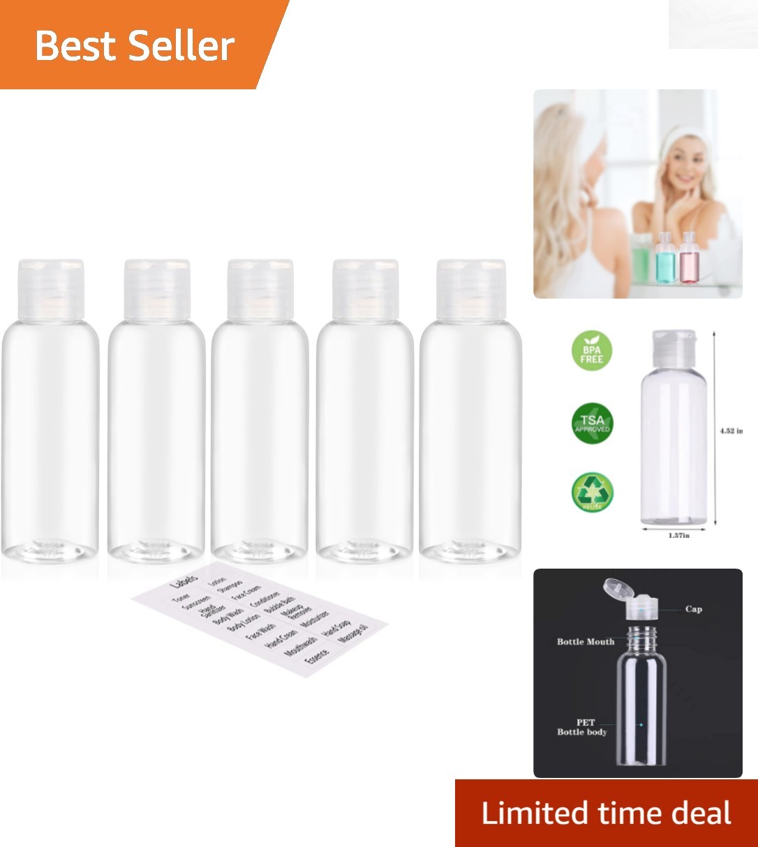 BPA Free 5 Pack Travel Bottles – 3.4oz Leak Proof & Versatile for Any Occasion