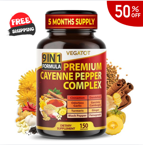Organic Cayenne Pepper 9IN1 Complex 12,900Mg with Cinnamon, Ginger, Turmeric USA