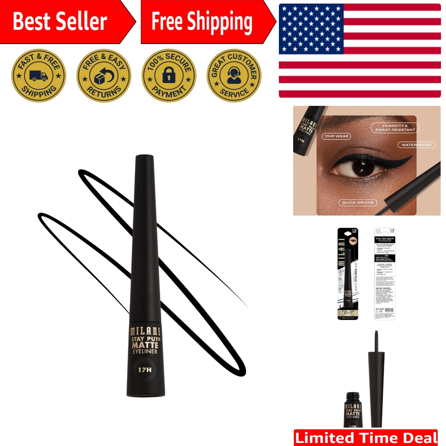 Luxury Stay Put Eyeliner in Black Matte – 17 Hours of Bold, Smudge-Free Color