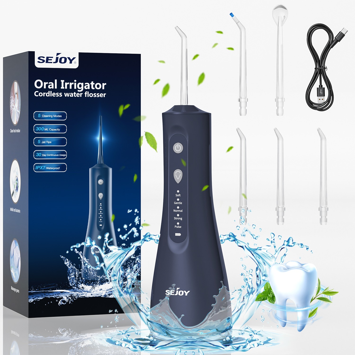 SEJOY 5 Jet Tip Dental Water Flosser For Teeth Cordless Oral Irrigator 5 Mode US