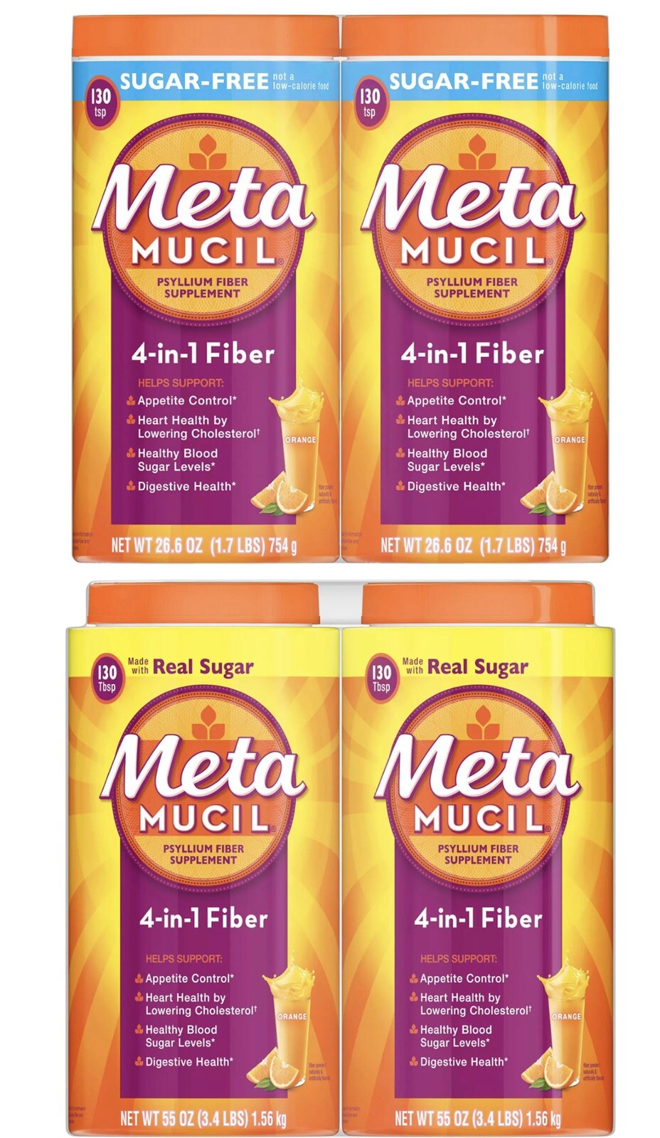 Metamucil Fiber, 4-in-1 Psyllium 🌾 Fiber, 260 Servings (Select your favorite)