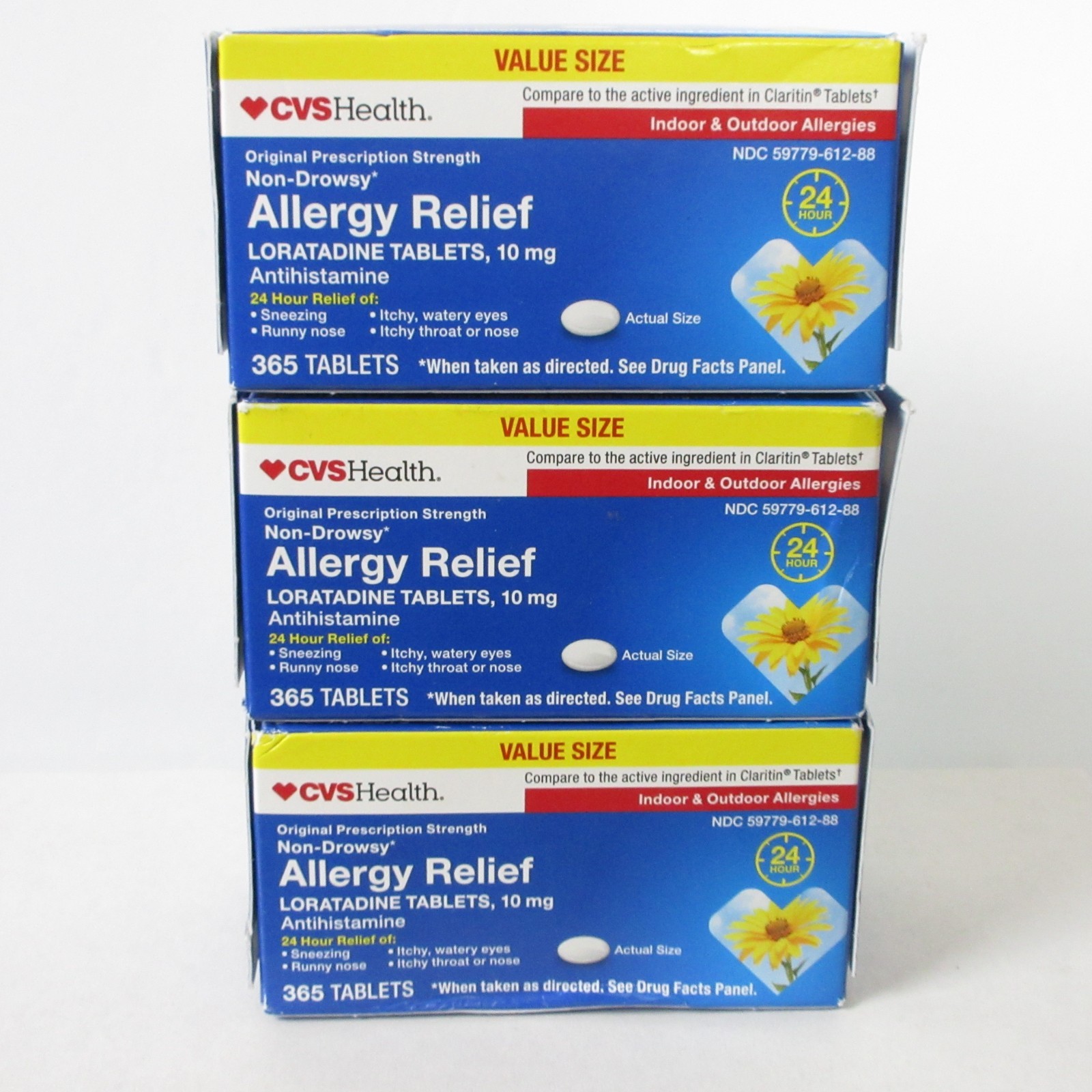 3x CVS Health Loratadine Allergy Relief Tablets 10mg Non-Drowsy, 365 Count