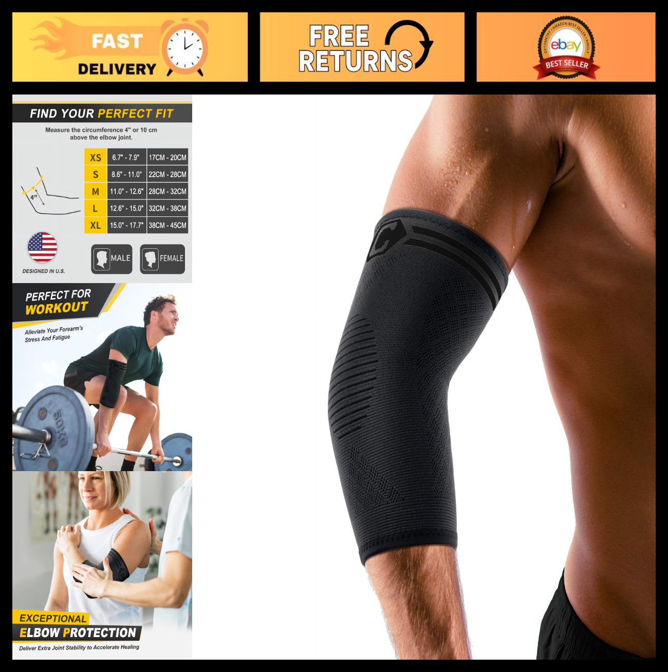 2 Pack Elbow Brace for Tennis Elbow & Tendonitis Relief, Compression Sleeve for