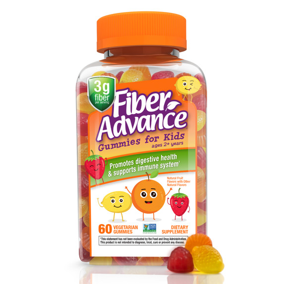 Fiber Advance Kids Digestive Health Fiber Supplement Gummies, Natural Fruit, 60