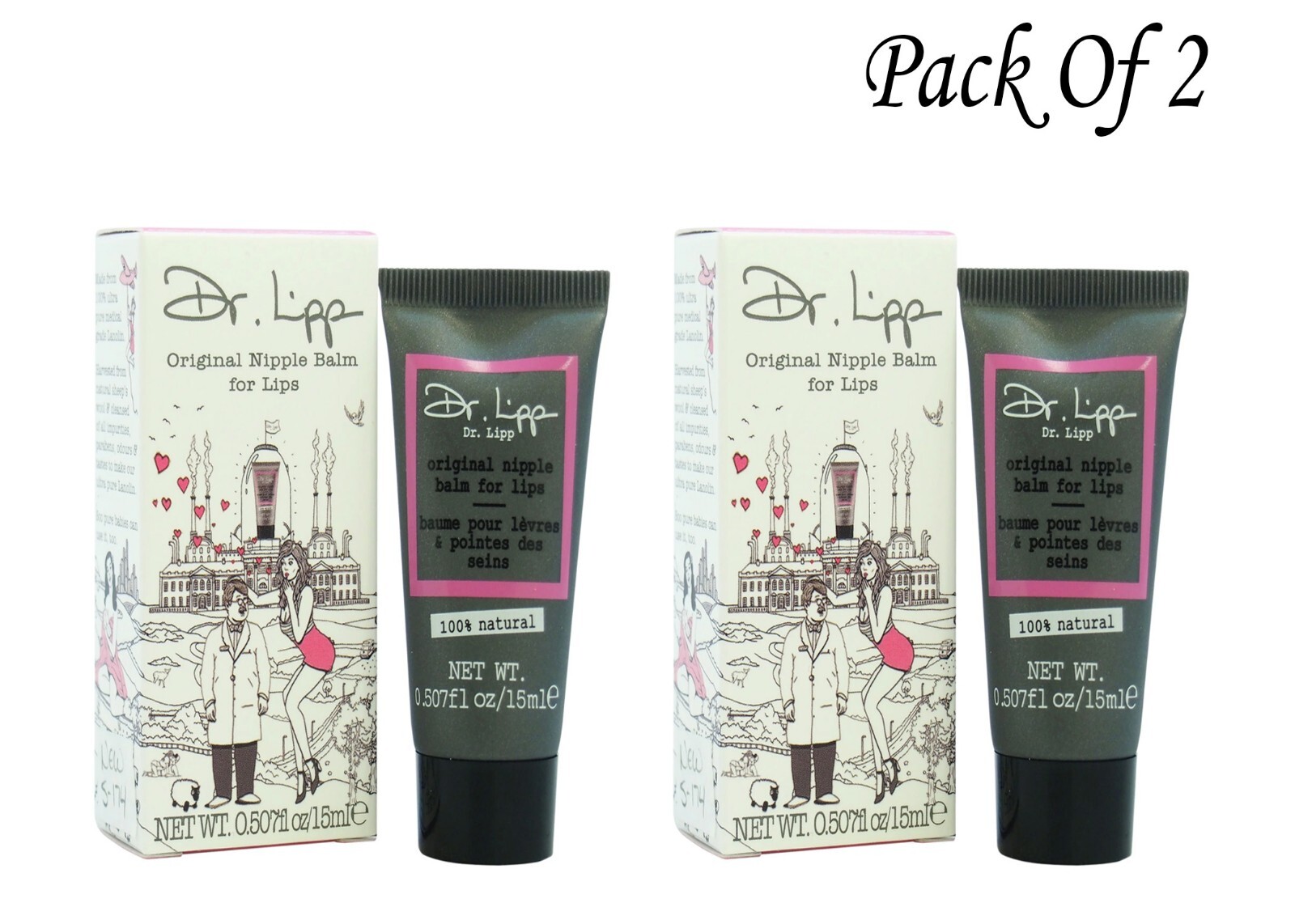 Dr. Lipp Original Nipple Balm for Lips .5oz 15 ml Lanolin Sealed Box (Pack Of 2)