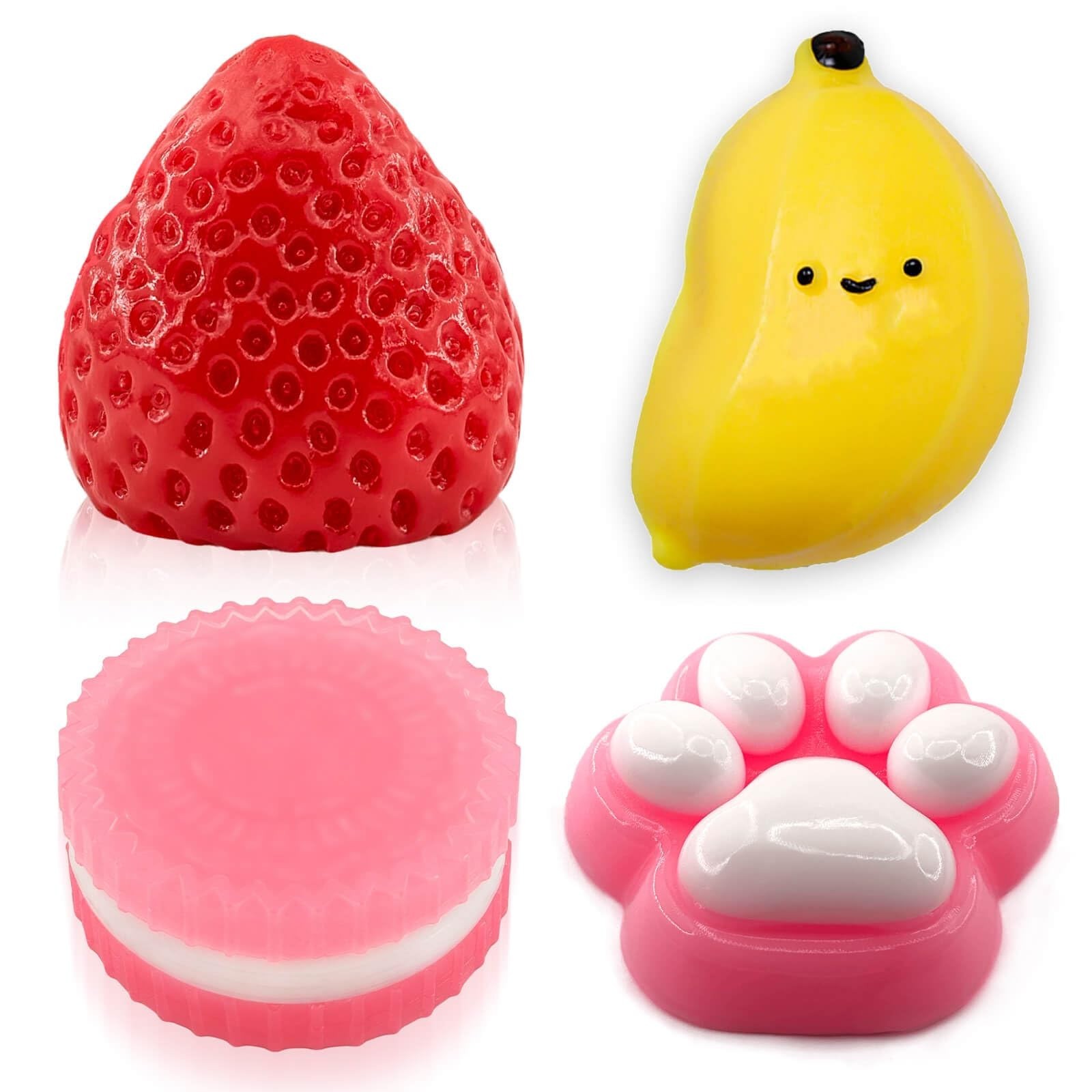 Taba Squishy Toy Set Banana Strawberry Cat Paw Cookie Fidget Stress Relief