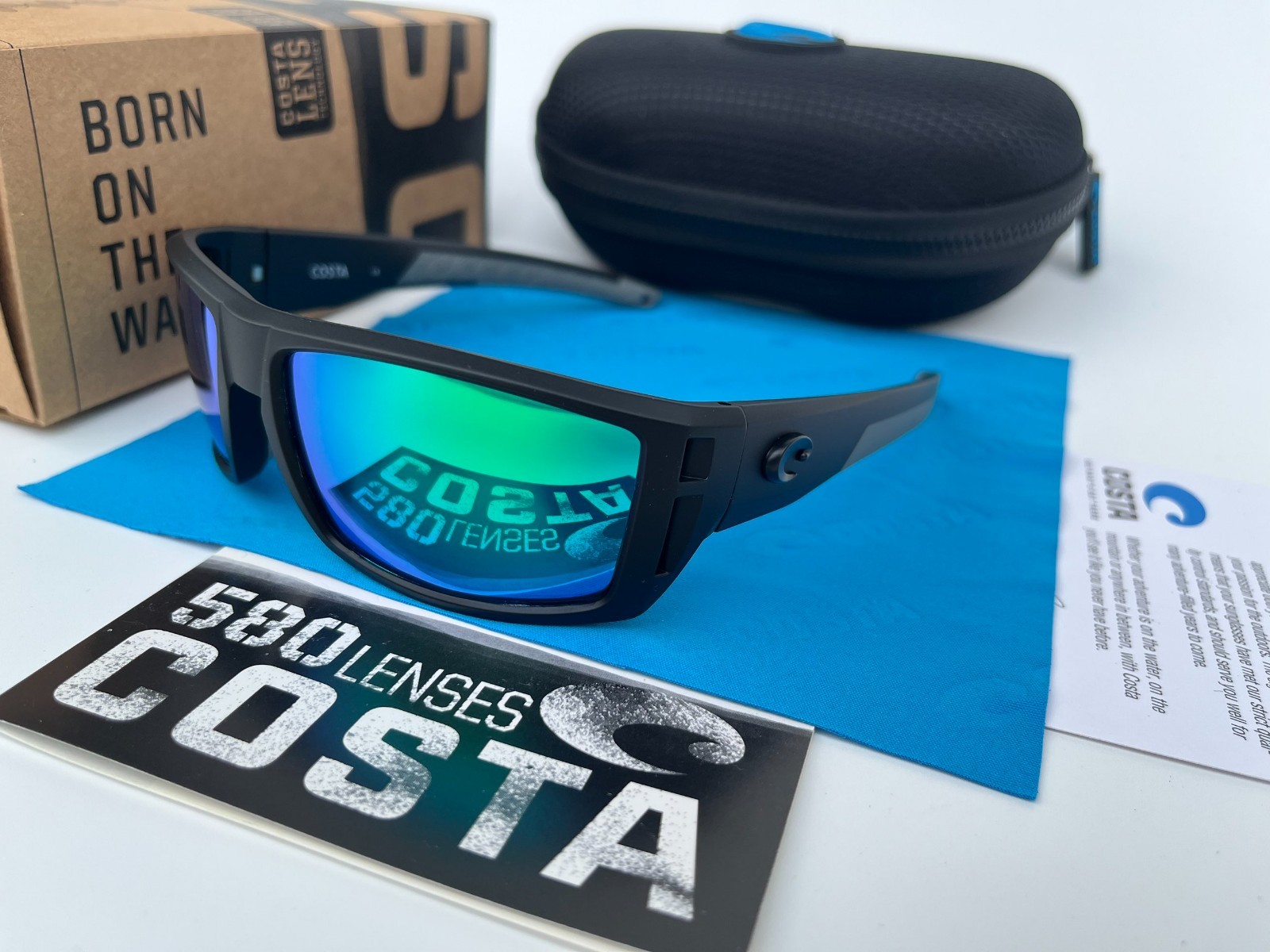 Costa Del Mar Men’s Diego Matte Black /Green Mirror Polarized Sunglasses 580p