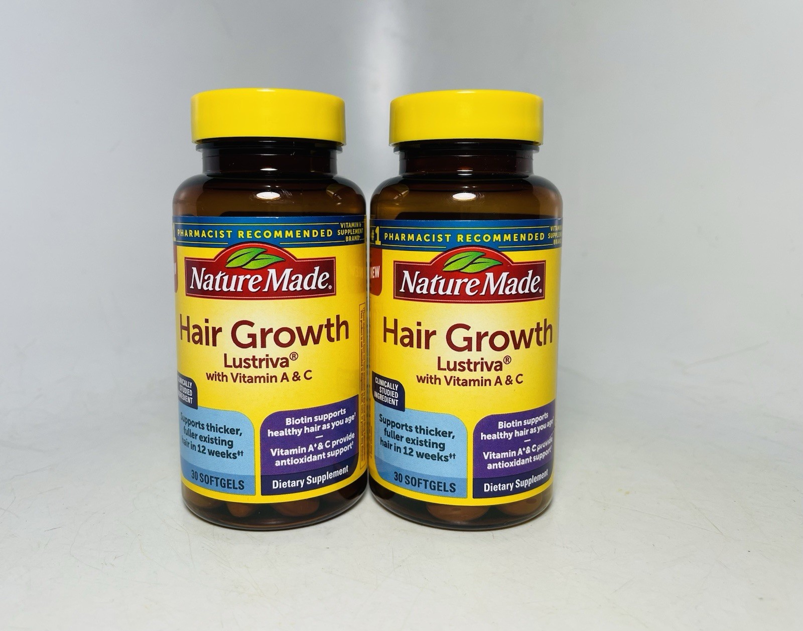 Lot of 2 Nature Made Hair Growth Lustriva 30 Softgels Exp. 03/2028