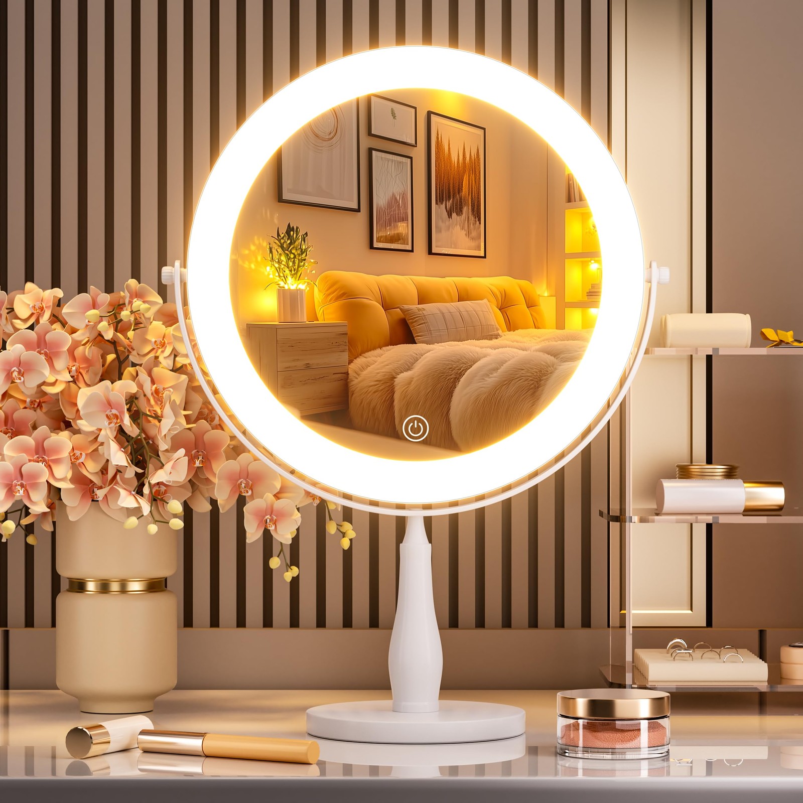 Professional 8″ Large Lighted Makeup Mirror with Brighter Lights, 1X/10X True…