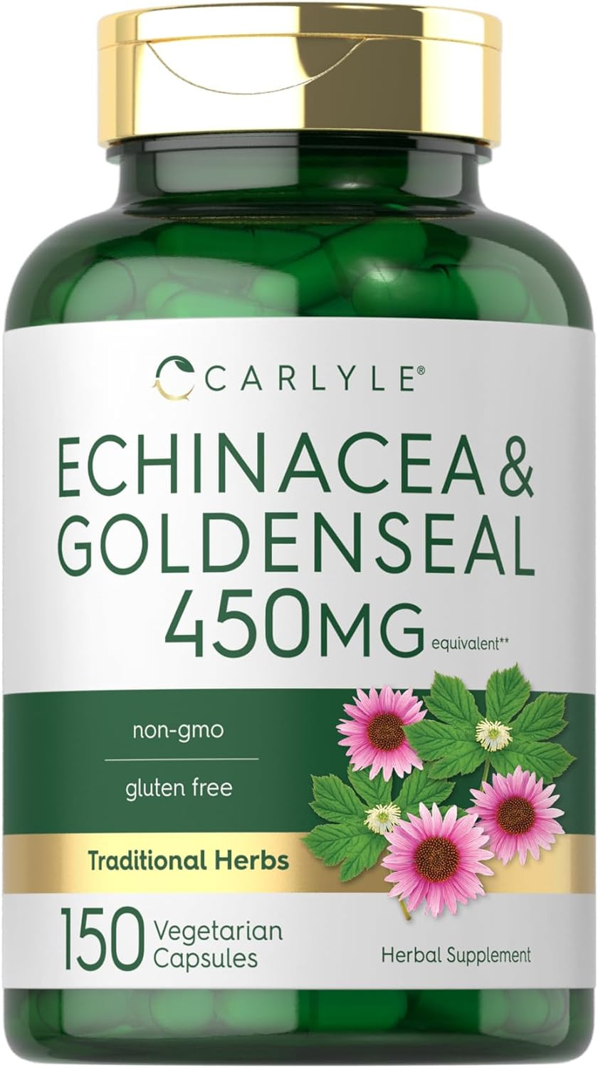 Echinacea Goldenseal Capsules 450Mg 150 Count Vegetarian, Non-Gmo, Gluten Free
