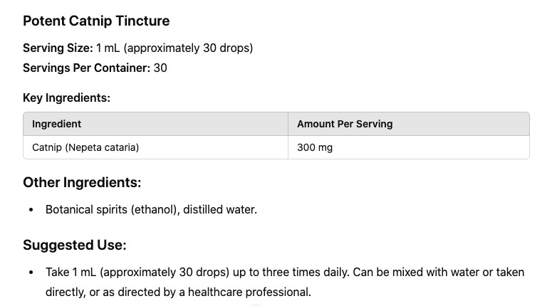 Catnip Extract Catnip Tincture Calms Anxiety Nerves Relieves Insomnia Pure USA